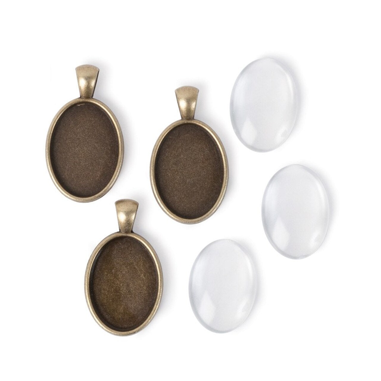 Picture Frame Pendants - Oval, Antiqued Goldtone, for 25x18mm Pictures - Set of Three